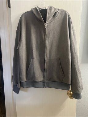 NFINITY Gray Suede-Look Hooded Zip Windbreaker